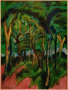 Interno del bosco con primo piano rosa da Ernst Ludwig Kirchner