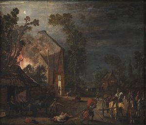 Un villaggio saccheggiato di notte da Esaias van de Velde