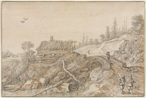 Paesaggio collinare con capanna accanto a un ruscello da Esaias van de Velde