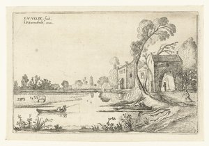 Paesaggio con un fiume e un edificio con portale da Esaias van de Velde