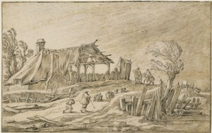 Strada di campagna con un gregge di pecore e dei cavalieri sotto una tempesta di pioggia da Esaias van de Velde