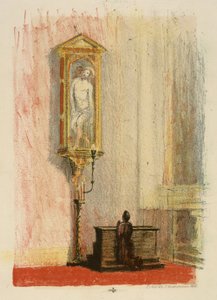 Figura in preghiera davanti al Santuario di Cristo