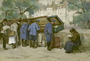 Soldati francesi e Bouquinistes lungo la Senna, 1917 da Ethel Hunter
