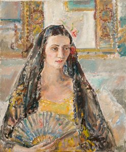 Signora con ventaglio, es. 1926 (olio su tela) da Ethel Walker