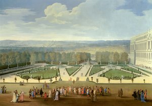 Passeggiata di Luigi XIV in vista del parterre settentrionale nei giardini di Versailles