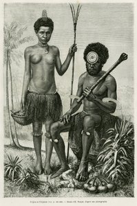 Coppia fijiana. Incisione di E.Ronjat per illustrare la storia 