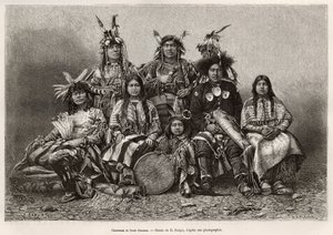 Guerrieri indiani e le loro mogli (Texas), incisione per illustrare la storia 