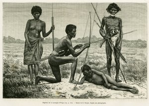 Negritos del Monte Yriga. Incisione di E.Ronjat per illustrare il racconto Lucon e Palaouan, sei anni nelle Filippine, di Alfred Marche (1844-1898), in Le Tour du monde 1886, a cura di Edouard Charton (1807-1890), Hachette, Parigi da Etienne Antoine Eugene Ronjat