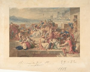 Priamo e la sua famiglia piangono la morte di Ettore da Etienne Barthelemy Garnier