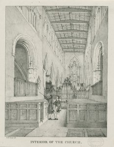 Interno della Chiesa di Tamworth: litografia da Etienne Bruno Hamel