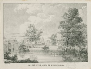 Tamworth - Vista Distante da Sud: litografia, nd [1796-1865] da Etienne Bruno Hamel