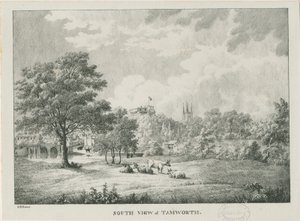 Tamworth - Vista distante da sud: litografia, nd [1796-1865]