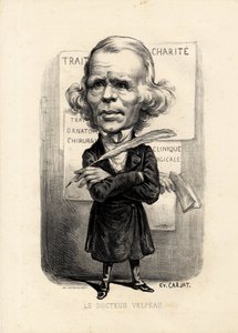 Foglio volante - Illustrazione di Etienne Carjat (1826-1906): Medico, medicina, salute, Carità, Anatomia, Poster - Chirurgo, Velpeau Alfred (1795-1867) da Etienne Carjat
