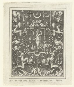 Mercurio (serie: Decorazioni piatte con figure divine in una cornice di grottesche) da Etienne Delaune