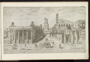 Rovina del Tempio di Antonino e Faustina e del Tempio di Romolo al Foro Romano da Etienne Duperac
