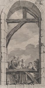 La cappella degli Enfants-Trouvés a Parigi: Religiosa e bambine che guardano il presepe da Etienne Fessard