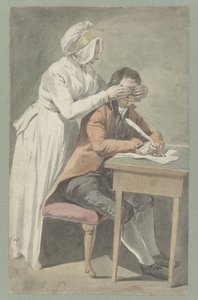Ragazza copre gli occhi di un giovane