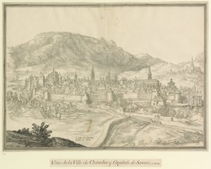 La città di Chambery  Capitale della Savoia: Veüe de la Ville de Chambéry Capitale della Savoia, nel 1618