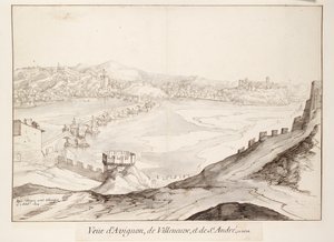 Vista del Ponte di Avignone verso Villeneuve, inizio XVII secolo
