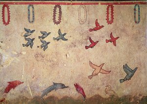 Uccelli acquatici e delfini che saltano, dalla Tomba della Caccia e della Pesca, c.520-10 a.C. da Etruscan