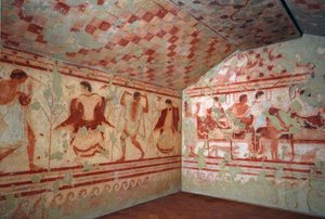 Arte etrusca: affreschi che raffigurano scene di banchetto. Tomba del Triclinio