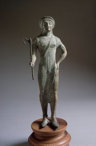Civiltà etrusca: figura di offerente, scultura in bronzo, 480 a.C., Dim 27 cm da Isola di Fano, Italia da Etruscan