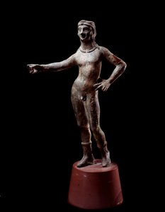 Civiltà etrusca: la divinità di Culsans design - Scultura in bronzo, III secolo a.C. da Cortona, Italia Dim 30 cm