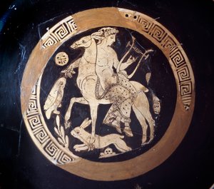 Kylix con rappresentazione di Apollo su un mulo, terracotta, IV secolo a.C. da Etruscan