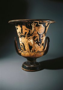 Ceramica a figure rosse, calice cratere raffigurante Neottolemo, Astianatte, Elena di Troia e Priamo a terra, del Pittore di Nazzano, da Civita Castellana da Etruscan