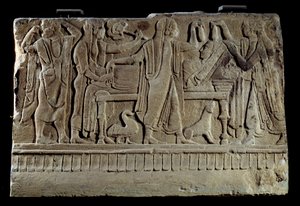 Antichità etrusca: Placca di cippo funerario. Esposizione del defunto sul suo letto funebre. Parigi, Museo del Louvre da Etruscan Etruscan