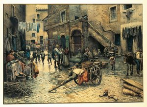 Vita di strada su Via Capocciuto nel Ghetto (ebraico) di Roma da Ettore Roesler Franz