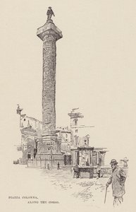 Piazza Colonna, lungo il Corso (incisione) da Ettore Tito