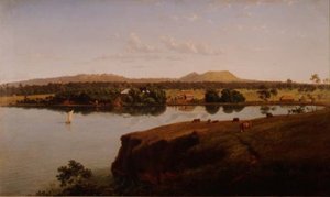 Veduta della stazione di Purrumbete verso nord-ovest. Mt. Leura e Mt. Sugarloaf in lontananza, Australia da Eugen von Guerard