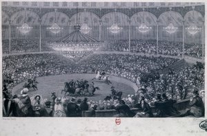 Spettacolo equestre al circo Franconi, Champs Elysées, Parigi, di Eugène Louis Lami, inciso da Charles Mottram tratto da Estate e Inverno a Parigi da Eugene Louis Lami