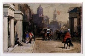 Trafalgar Square da Pall Mall, c.1848-52 da Eugene Louis Lami