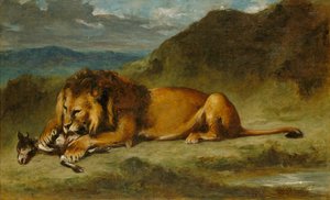 Leone che divora una capra, c.1850 da Eugene  Delacroix
