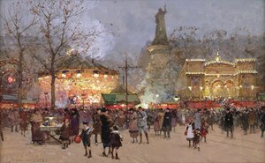 Festa, in Place de La Republique, Parigi da Eugene Galien Laloue
