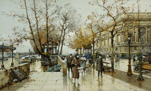 Le Quai de Louvre, Parigi da Eugene Galien Laloue