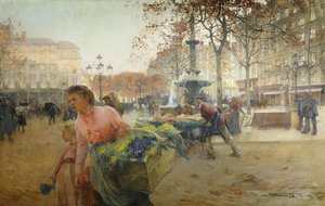 Place du Theatre Francais, Parigi da Eugene Galien Laloue
