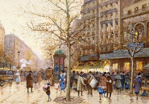 Una scena di strada a Parigi da Eugene Galien Laloue