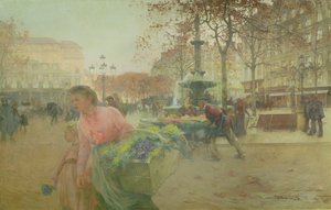 Place du Theatre Francais, a Parigi da Eugene Galien Laloue