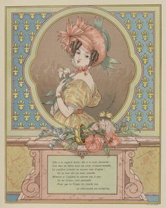 Ritratto di una bella giovane donna (litografia a colori) da Eugene (after) Courboin