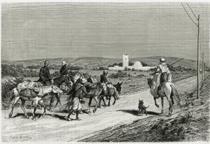 Il nostro rimorchio si muove. Inciso da Eugene Girardet, per illustrare il racconto “Viaggio in Tunisia”, di Rene Cagnat (1852-1937) storico e Henri Saladin (1851-1923), architetto, commissionato nel 1882-1883, dal Ministero della Pubblica Istruzione. Pubb
