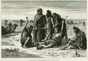 I ferri ai piedi. Incisione di Eugene Girardet, per illustrare il racconto Cinque mesi tra i mori nomadi del Sahara occidentale, nel 1887, di Camille Douls, in Le Tour du monde 1888, sotto la direzione di Edouard Charton (1807-1890), Hachette, Parigi da Eugene Alexis Girardet