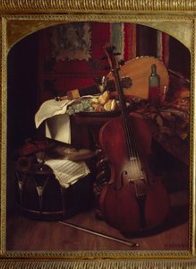 Natura morta con strumenti musicali. Dipinto di Eugene Appert da Eugene Appert