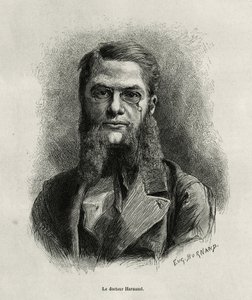 Ritratto del Dottor Harmand, incisione di Eugene Burnand, per illustrare la storia del Laos e delle popolazioni selvagge dell