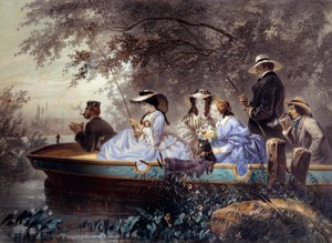 Una domenica in famiglia, pesca nel fiume da Eugene Charles Francois Guerard