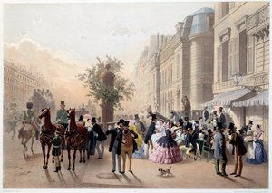 Boulevard des Italiens, Café Tortoni a Parigi nel XIX secolo. Incisione di Eugene Guerard da Eugene Charles Francois Guerard