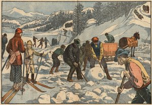 Gli abitanti delle Alpi raccolgono blocchi di ghiaccio in inverno per l