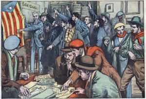 I separatisti catalani preparano il loro complotto a Parigi. Illustrazione di Damblans. In "Le Pelerin" del 28 novembre